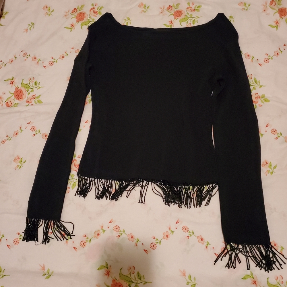 Beaded fringe black top
